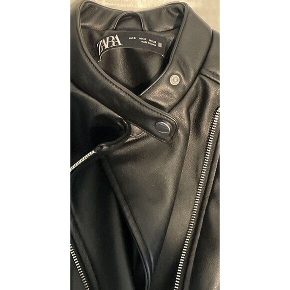 Zara Black Faux Leather Biker Zipper Jacket Women’s Size Small - Picture 3 of 8